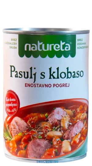 Alubias con salchicha Natureta. Pasulj s klobaso. Enostavno pogrej.
