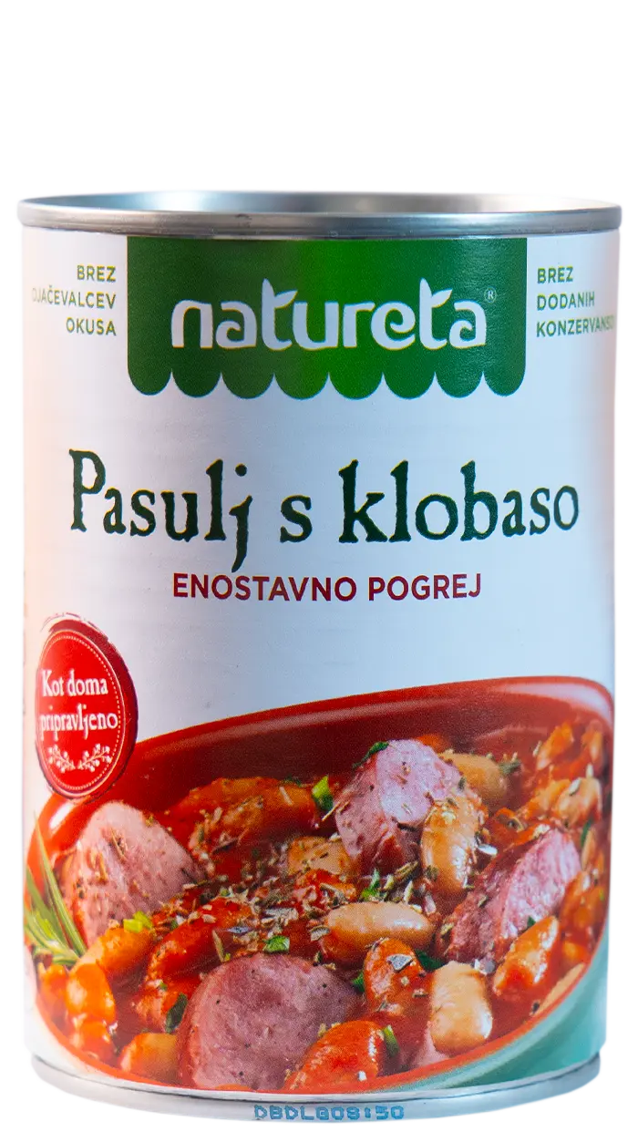 Alubias con salchicha Natureta. Pasulj s klobaso. Enostavno pogrej.